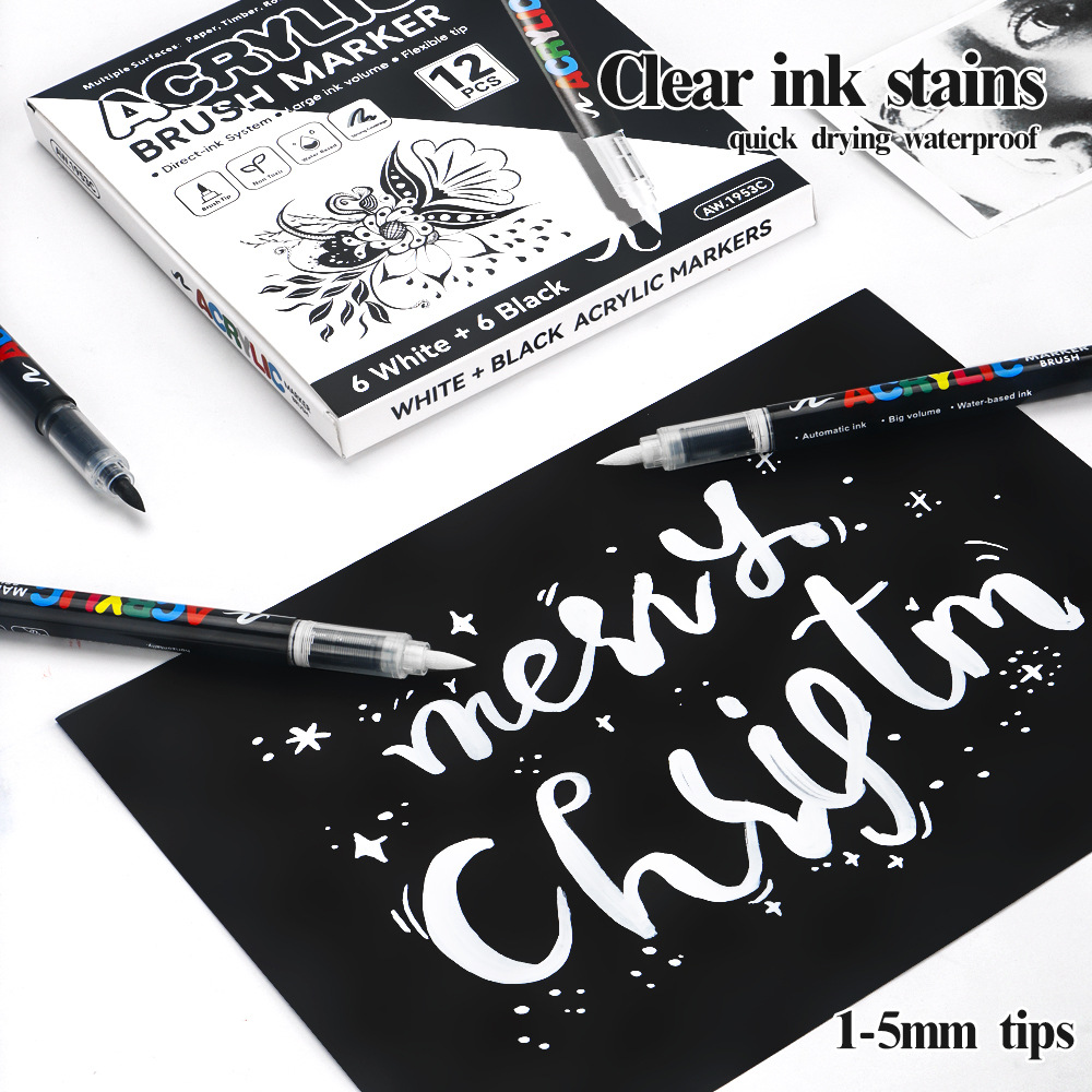 Blanco y negro acrílico líquido directo lápiz de marcado de alta calidad DIY tarjeta negra lápiz de contabilidad de mano lápiz de marcado de pintura suave