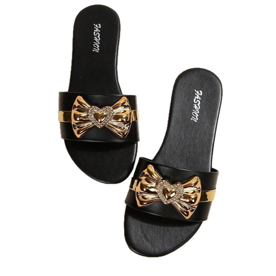 Zapatillas Planas con Lazo, Cuero Sintético, Decorativo, para Uso Diario