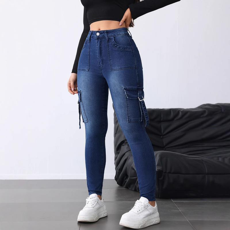 2025 Cross-Border European and American Style Skinny Jeans with Flap, Women's Jeans Style, Stretchy Casual Smx Workwear Fit