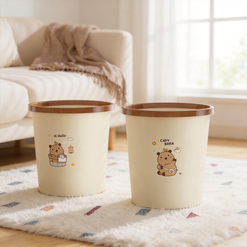 Household trash can 2026 new model for living room, bedroom, dormitory, cute cartoon design, high aesthetic value, toilet paper basket
