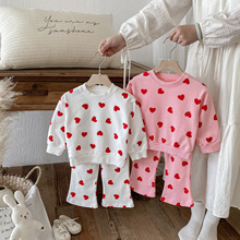 女童套装韩版中小童2025秋季新款爱心印花女宝宝公主儿童两件套