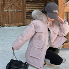 女童冬季加绒夹棉外套童装新款女孩洋气大毛领男童棉衣中长款棉袄