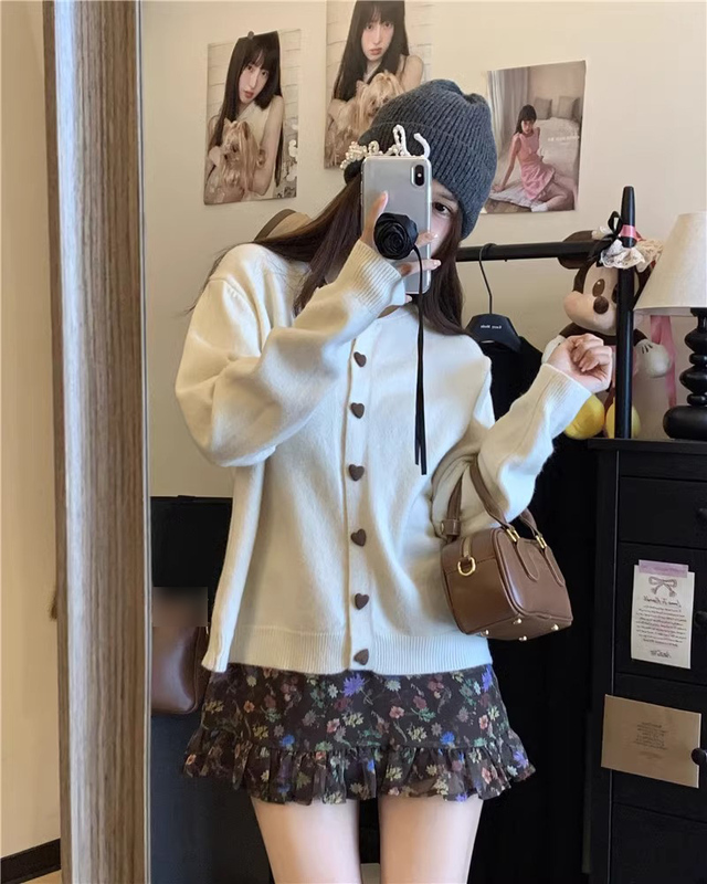 大码正肩长袖针织衫女秋季宽松慵懒风开衫上衣微胖MM显瘦毛衣外套|undefined