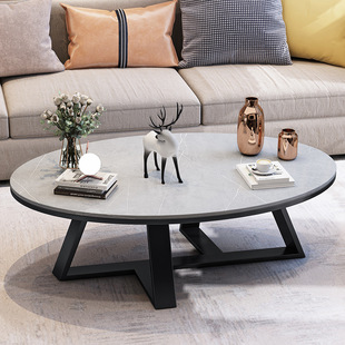 Light Luxury Rock Board Coffee Table Table Small Apartment Size Table Simple Modern Living Room Home Oval Tea Table Side Table Combination