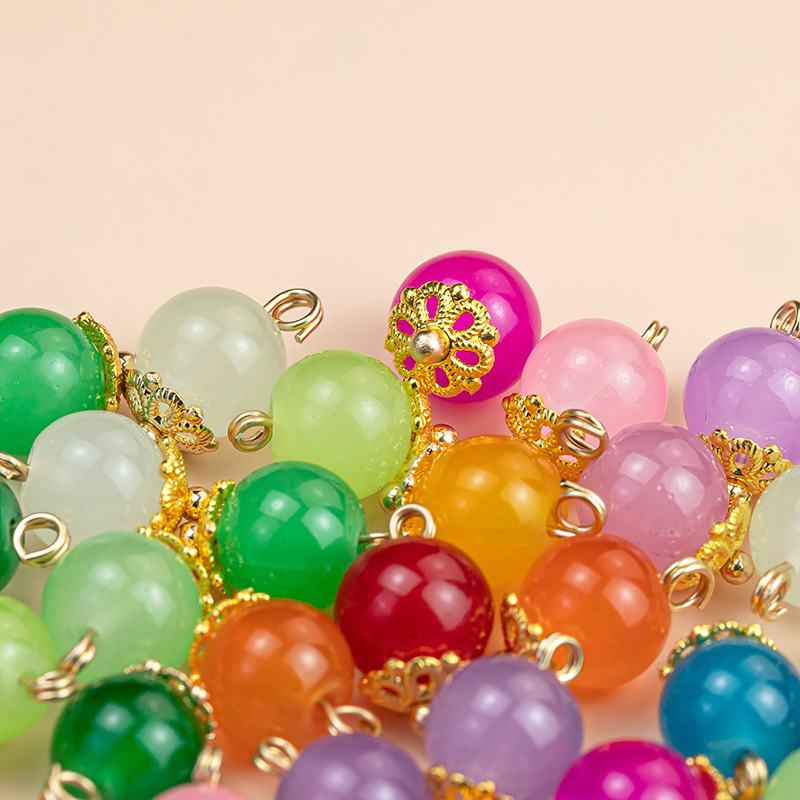 新中式镂空金属花托仿玉石圆珠扣琉璃旗袍纽扣衬衫汉服盘扣辅料