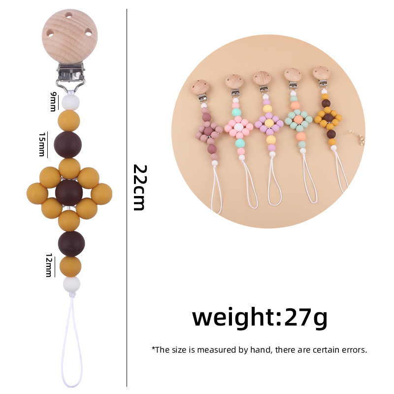 Nuevo bebé suministros calmante clip de chupete de haya creativo bebé mordedura de silicona Cadena de chupete molar cadena anti-gota
