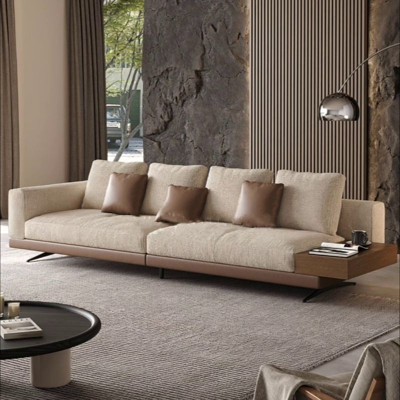 Song-Style Aesthetic Cotton and Linen Sofa, Italian-Style Large and Small-Sized Straight-Row Living Room Villa, New Chinese-Style Chaise Longue Sofa