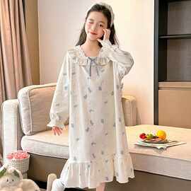 黁白春秋季小女孩睡裙新款甜美长袖女童睡裙可爱儿童家居服中大童