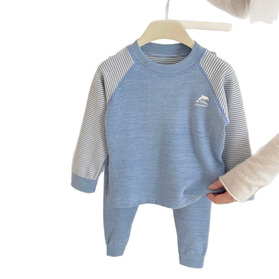 Otoño y invierno pijamas de niños sin hueso abrigo de otoño pantalones de otoño conjunto de lana seda rayas de hombro ropa doméstica para hombres y mujeres