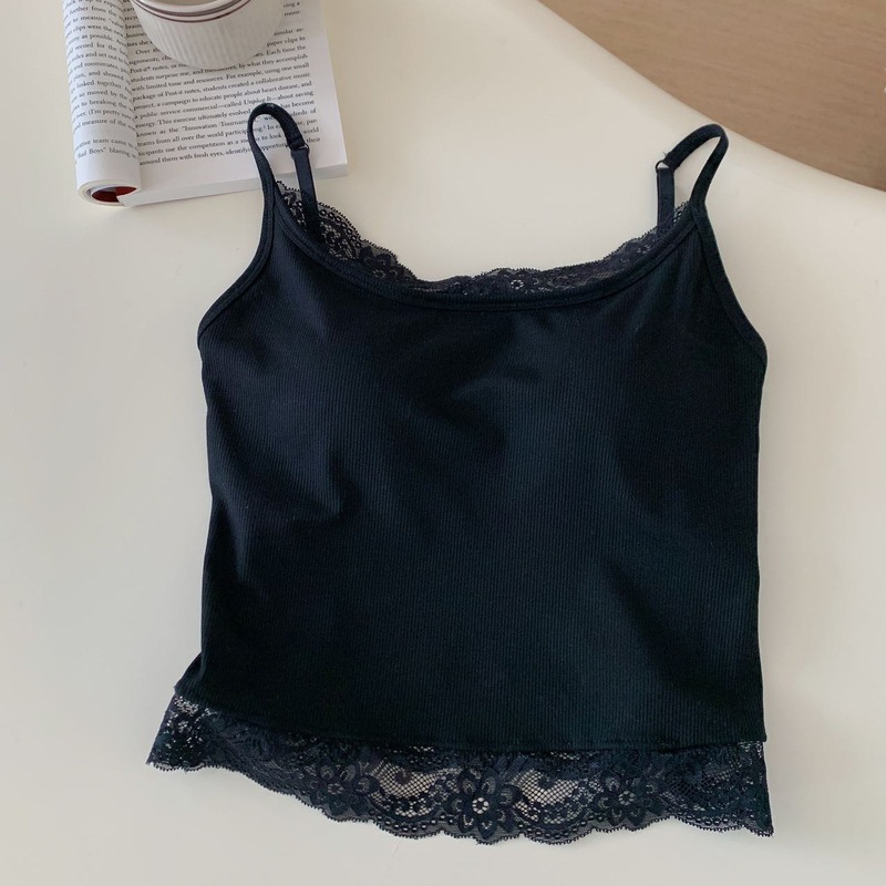 轻奢法式辣妹假两件叠穿背心女蕾丝边长款吊带美背打底衫可外穿|undefined