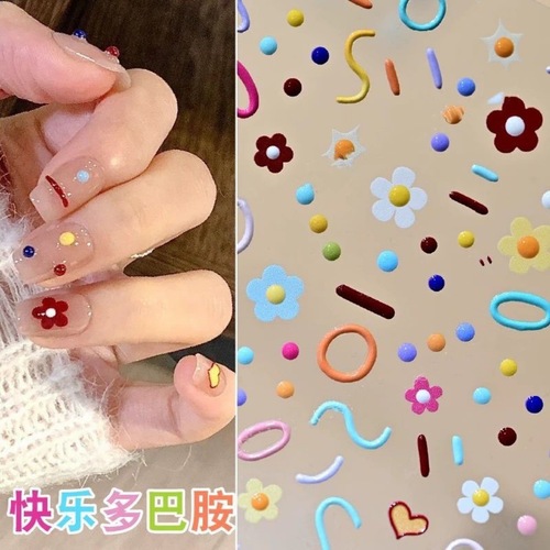 Monet Garden Color Dopamine Stereo Small Round Dot Line Butterfly Flower Color Doodle Nail Sticker