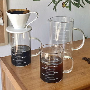 Glass coffee pot with scale thickened sharing pot hand pot simple heat-resistant glass scale meter large capacity measuring cup