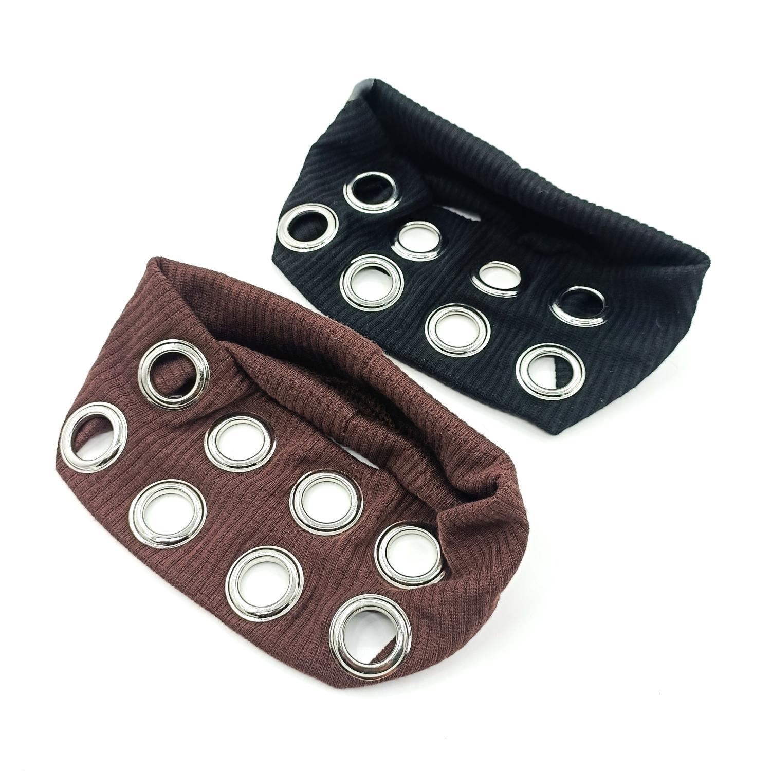 HW241201-20x8cm针织布+8气眼朋克风钉釦头带-