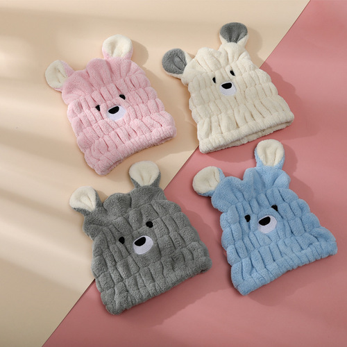 Factory direct supply of coral velvet cartoon shower cap wholesale soft absorbent dry hair cap children's dry hair cap wholesale