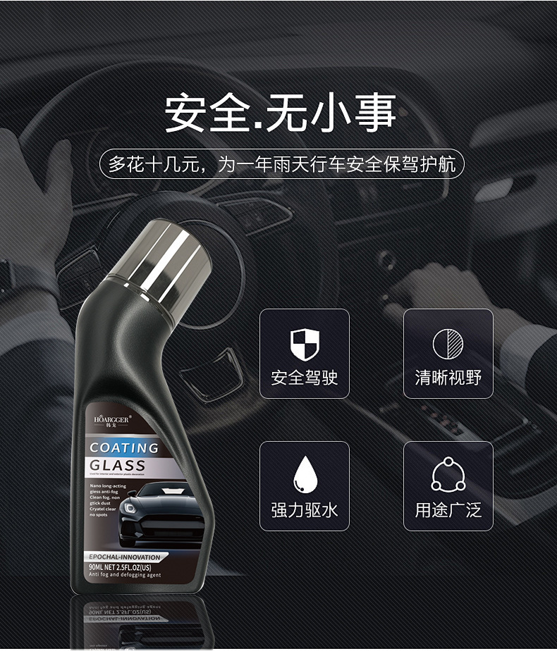 Car glass anti-fog coating agent, suitable for helmet visors, front windshields, and rearview mirrors; anti-fog and defogging agent