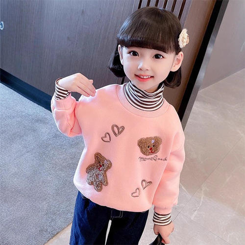 1308# Huamian Composite Silver Fox Fleece Girls' Padded Sweatshirt Autumn/Winter  New Style Trendy Children's Clothing Thickened
