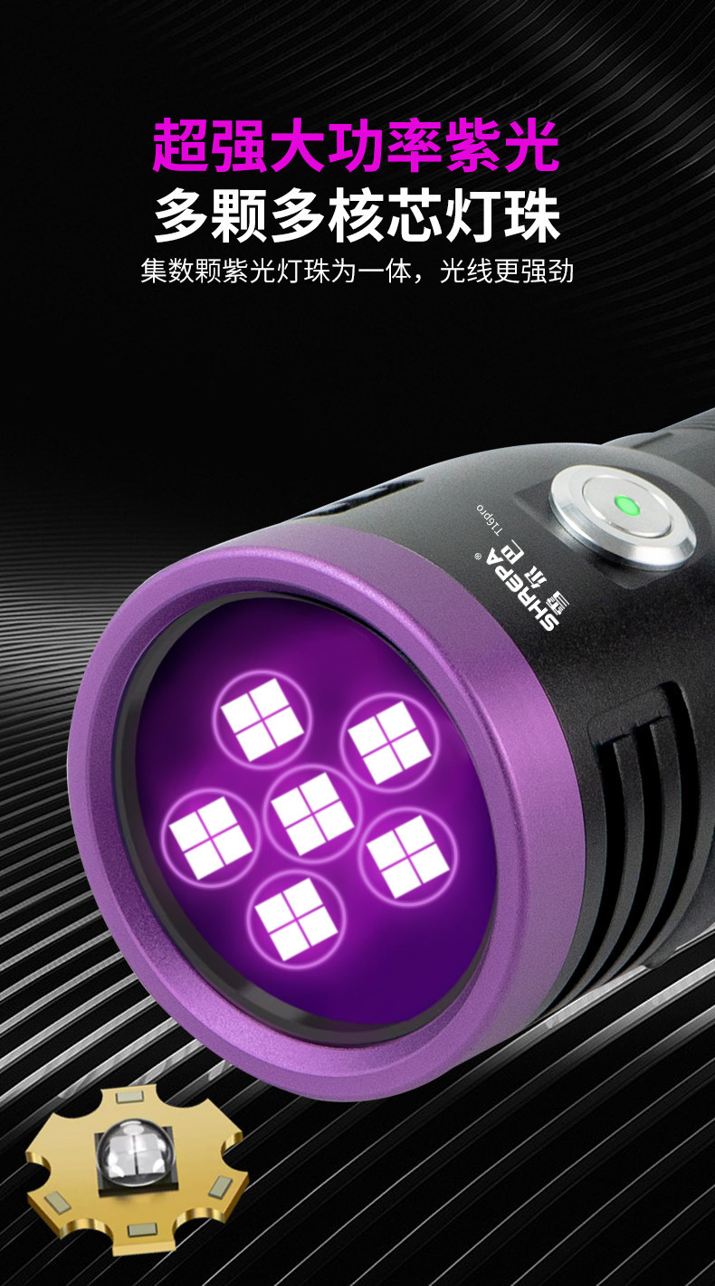 Purple Light 65Nm Power Fluorescent Detection Ultraviolet Flashlight for Currency Verification and Anti-Counterfeiting Identification