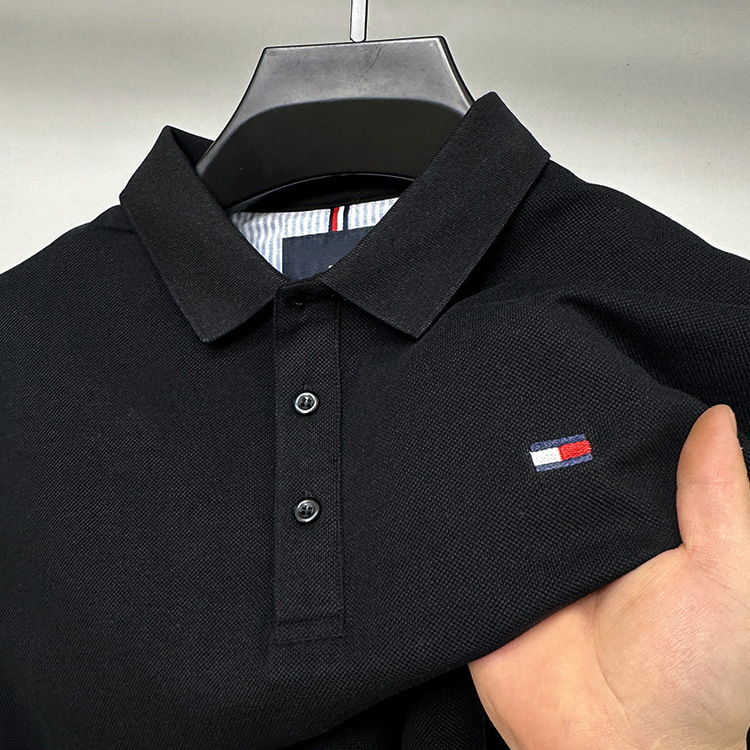 アメリカ正規品トミー夏メンズ100% 綿半袖ポロシャツ刺繍折り襟純色重ポンド半袖tシャツ|undefined