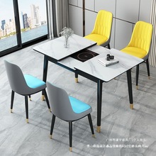 岩板伸缩餐桌家用小户型现代简约实木餐桌椅带电磁炉轻奢折叠饭桌