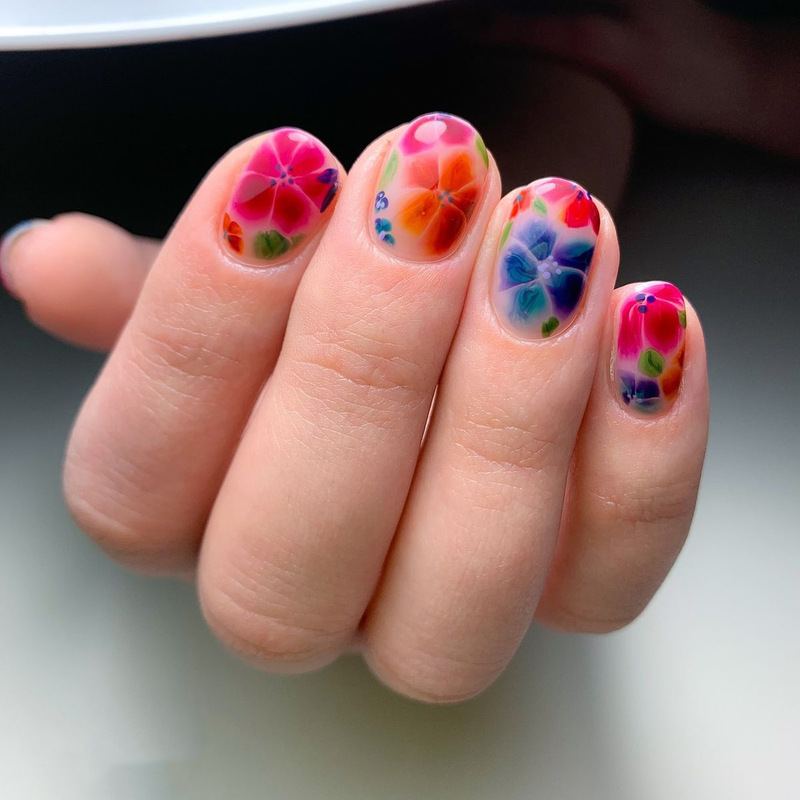 Fresh and Colorful Oil Painting Flowers New European and American Cross-Border Short Square Nails Glossy Wearable Nails 24 Pieces of Fake Nails Fresh and Colorful Oil Painting Flowers New European and American Cross-Border Short Square Nails Glossy Wearable Nails 24 Pieces of Fake Nails
