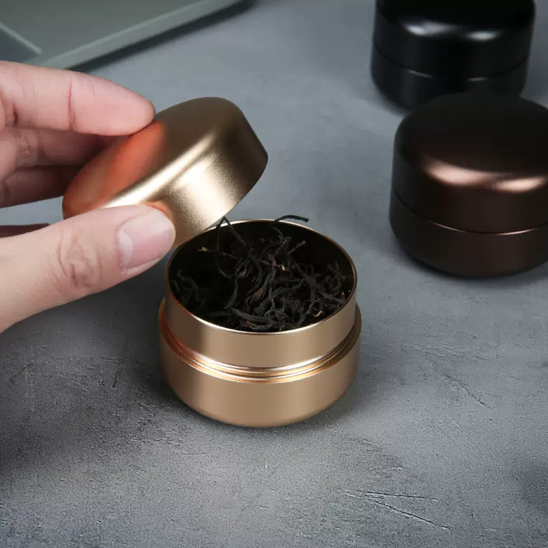 钛铝合金茶叶罐便携旅行金属家用密封小号黑金咖创意储存罐空罐子