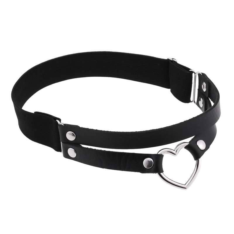 Punk Fashion Leather Double Row Double Line Leg Belt Personalized Stage High Elastic Heart Heart Thigh Ring Garter Belt