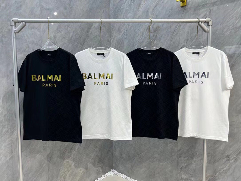 Balmain Balmain Spring and Summer New Fashion Versatile Round Neck Pullover Short-Sleeved T-Shirt Letter Printing Same Style for Men and Women