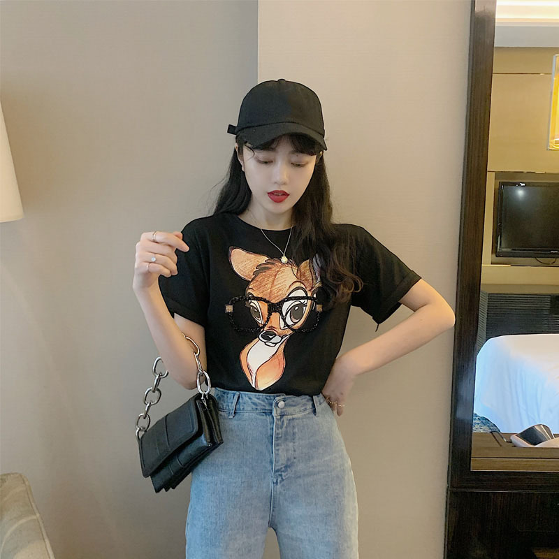 Maglietta casual letteraria di Instagram Maglietta allentata coreana T-shirt a maniche corte per coppia estiva Abbigliamento da donna_voghion.com