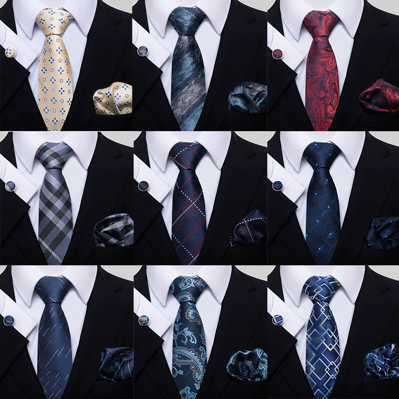 Ready stock solid color polka dot plaid tie wholesale solid color men's tie tie cufflinks pocket square set 8cm