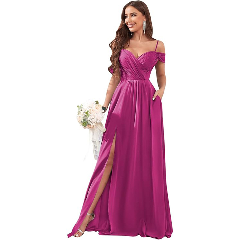 Vestido de noche de un solo hombro sexy europeo y americano, vestido de falda larga de cola de pez de encaje, dama de honor de gasa a nivel de diosa, caída delgada