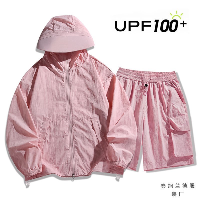 2025 New Couple's Ice Silk Sunscreen Clothing Set for Men and Women, Summer Skin Jacket, Breathable and Lightweight, UPF100+