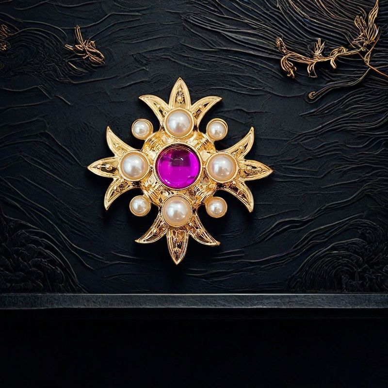 European and American Antique Vintage Retro Pearl Gemstone Roman Cross Brooch Accessory Pin Corsage Scarf Buckle