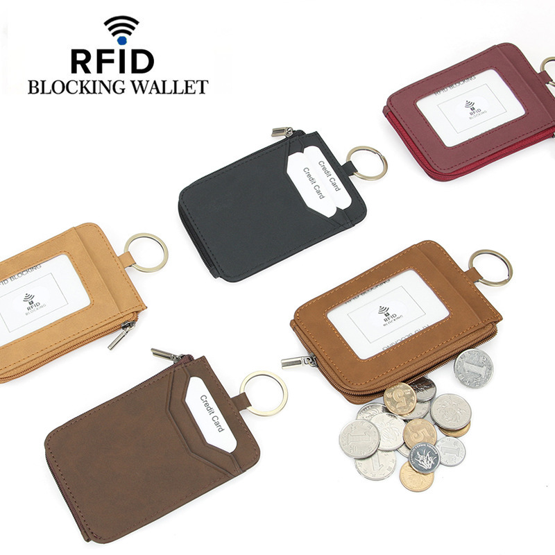 New Retro Zipper Coin Card Holder First Layer Genuine Leather Simple Rfid Anti-Theft Bank Card Work Id Card Holder New Retro Zipper Coin Card Holder First Layer Genuine Leather Simple Rfid Anti-Theft Bank Card Work Id Card Holder