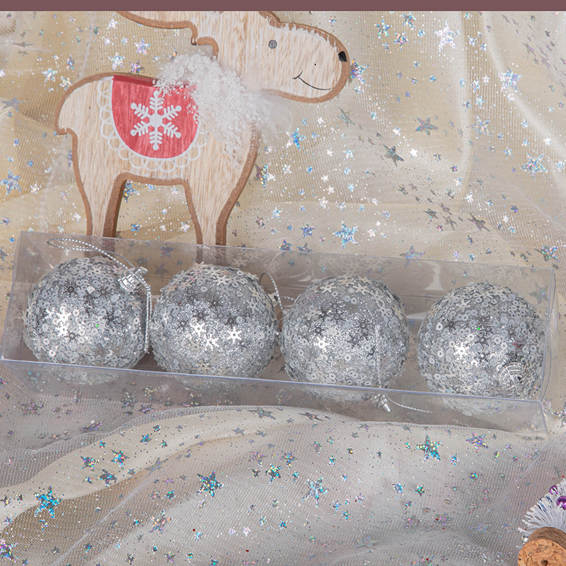 En stock nuevo Navidad 6cm ventana decoración bola 4/PCS árbol de Navidad colgante palo polvo lentejuelas espuma color bola