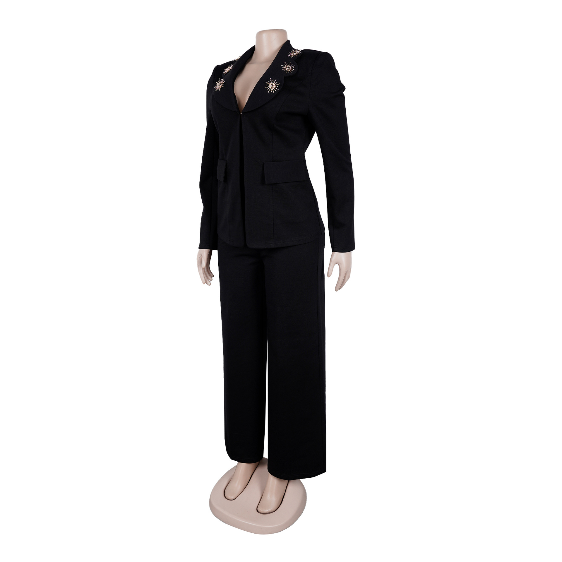 Completo elegante donna con blazer a revers a contrasto e pantaloni_voghion.com