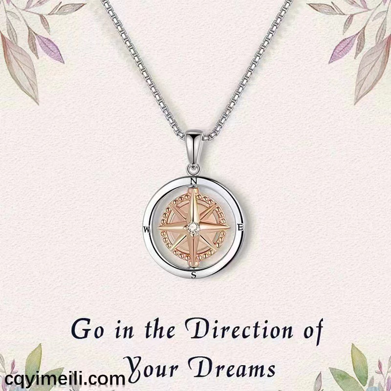 European and American Foreign Trade Popular Rotating Compass Necklace Women's Pendant Round Two-Color Gold-Plated Jewelry Necklace Manufacturer