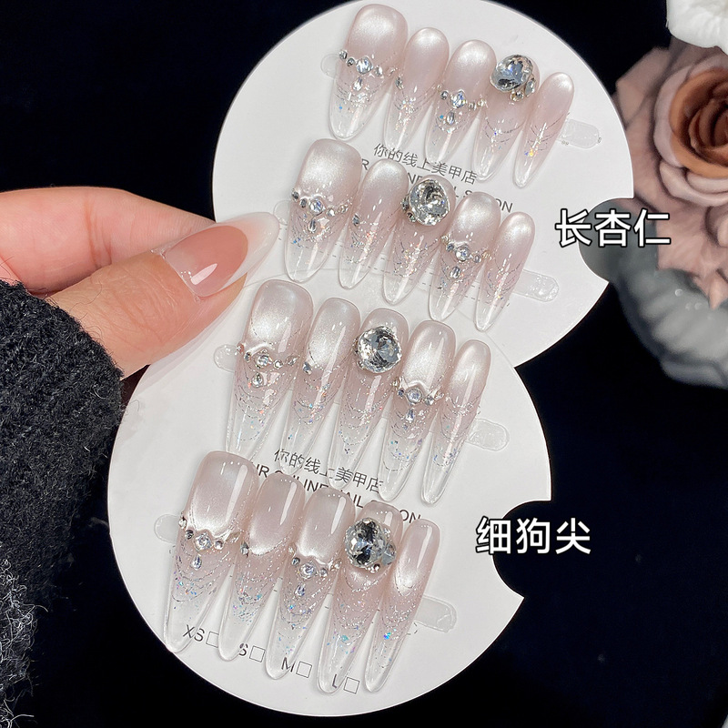Glacier Crystal Purely Handmade Wearable Nails Girl Style Cute Fairy Manicure Long Ice Crystal Sparkling Nail Stickers