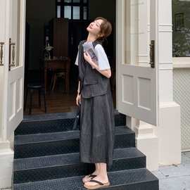 松驰感韩系套装裙女2025夏季新款氛围感气质马甲T恤半身裙三件套