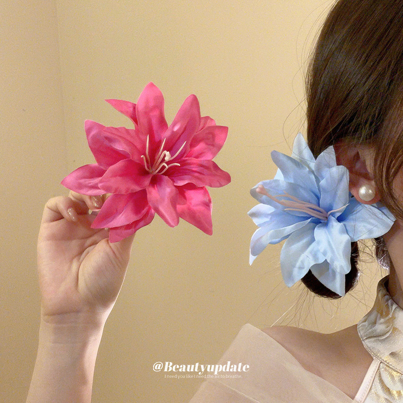 Pinza para el cabello de lirio de simulación de tela coreana, clip de pico de pato lateral de cabello roto de todo fósforo de moda, estilo de vacaciones, accesorios para el cabello de temperamento femenino