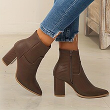 G 32613 Pointed Toe Crocodile Pattern Side Zipper Boots ��ͷ