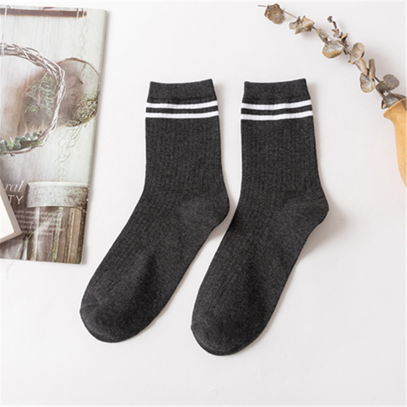 Otoño e Invierno rayas verticales calcetines de algodón de color sólido hombres y mujeres cordón media-pantorrilla longitud calcetines clásico casual cómodo calcetines de algodón peinado