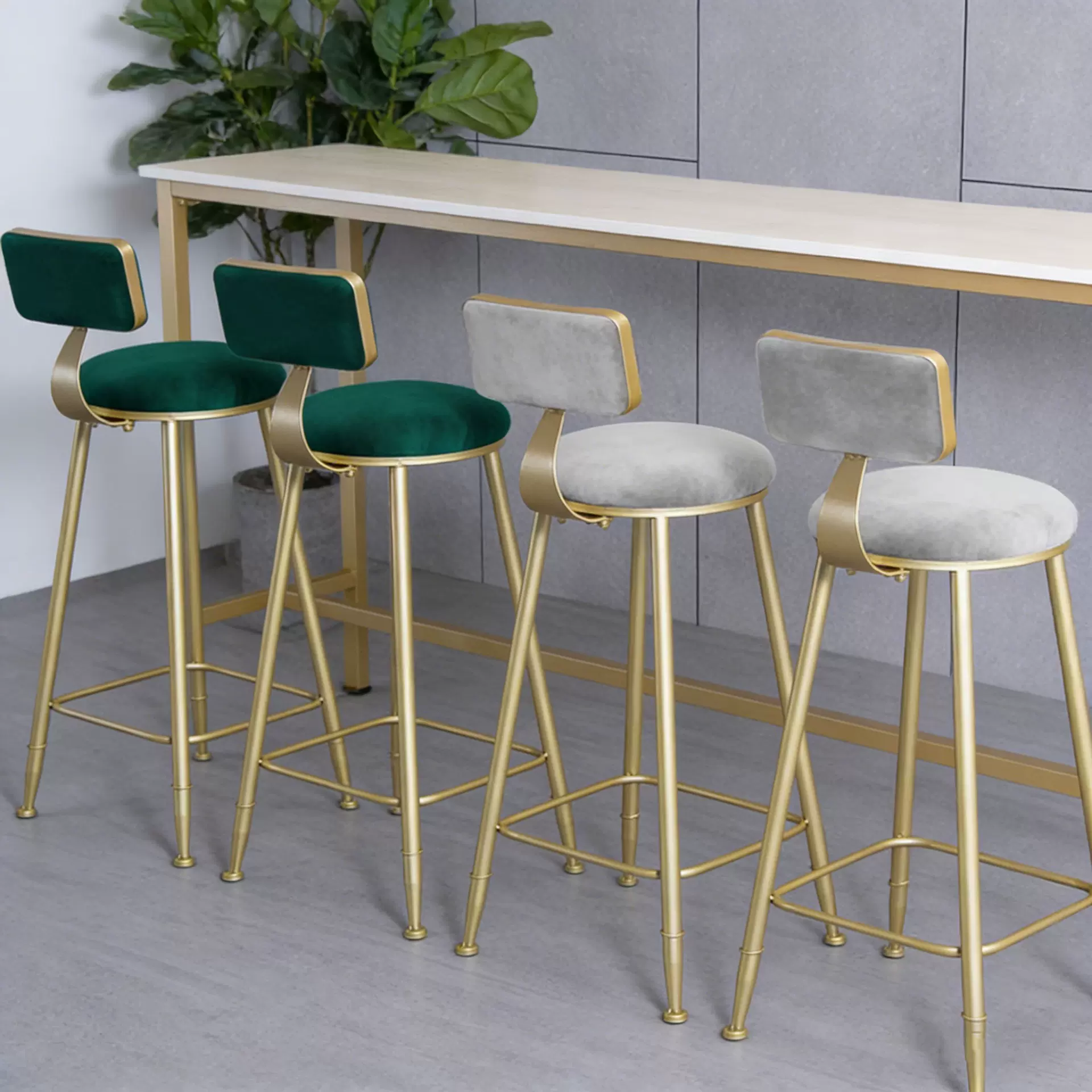 北欧吧台椅铁艺创意咖啡厅靠背网红高脚凳子简约奶茶店高脚椅