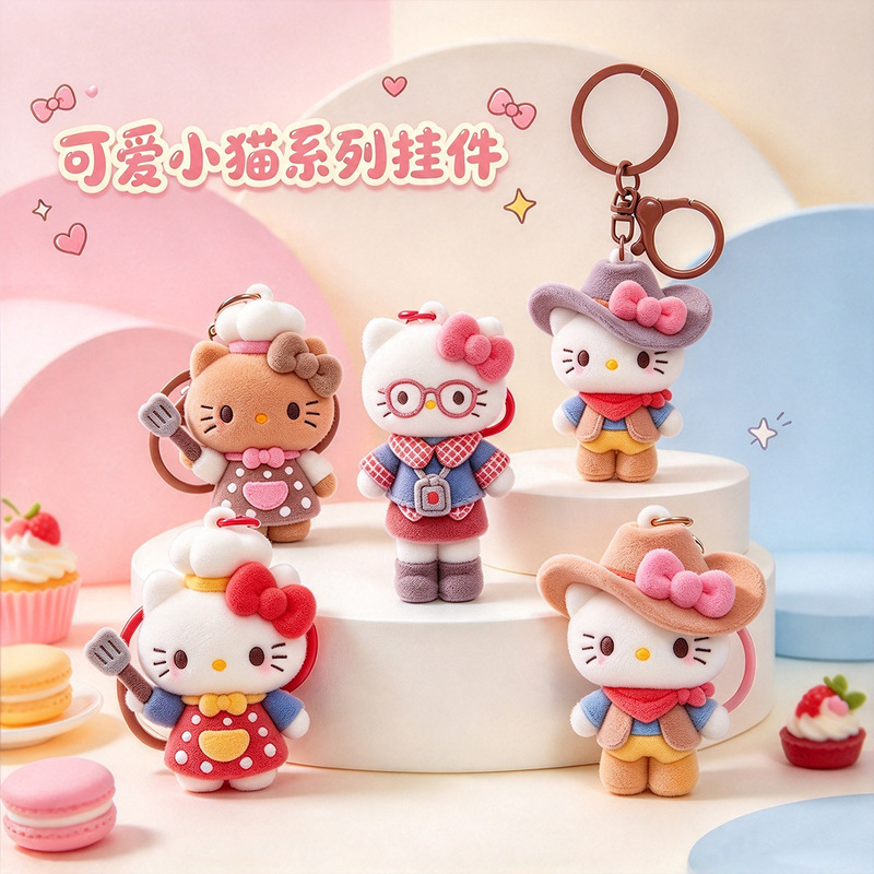 Flocked Chef Cat Keychain Backpack Pendant Creative Cute Car Keychain Couple Bag Small Ornament Flocked Chef Cat Keychain Backpack Pendant Creative Cute Car Keychain Couple Bag Small Ornament
