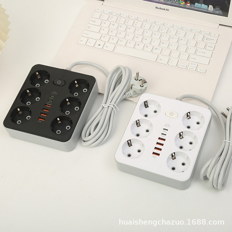 多功能俄罗斯插排4USB+2Type-c智能充电快充多孔欧式欧标桌面插座