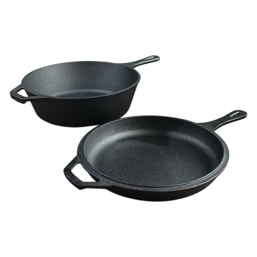 Tols Exportación de hierro fundido sola manija de doble propósito olla de carne sartén de hierro puro olla hogar sartén antiadherente cubierta de la sartén