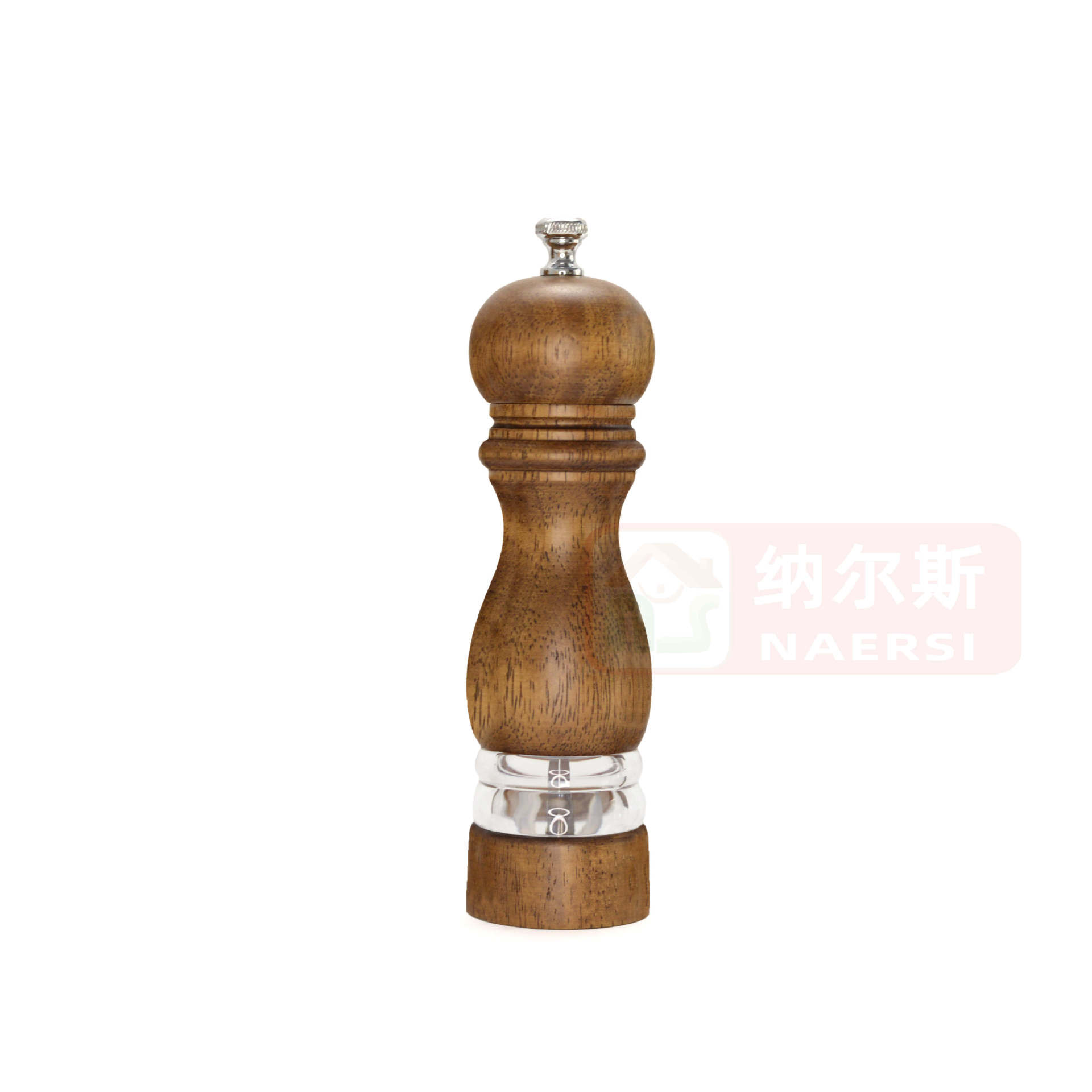  Molinillo manual de pimienta o sal, cuerpo acrílico y núcleo cerámico, diseño clásico de madera, utensilio de cocina