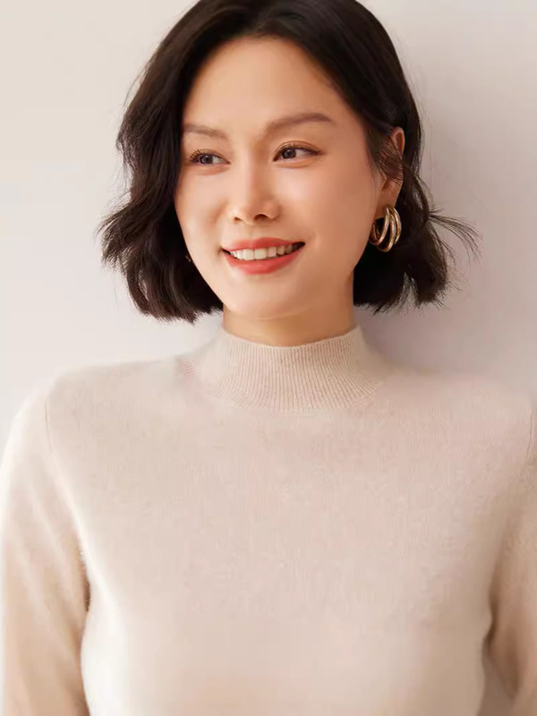Soft Waxy Baby Hills Cashmere Sweater Women's Half-turtleneck Loose Knitted Base Shirt Winter plus size Sweater Women