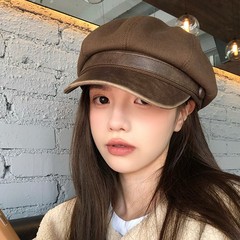 美拉德棕色贝雷帽女秋冬季2025新款复古画家帽子显脸小报童八角帽