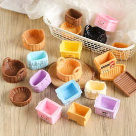 仿真迷你微缩食玩树脂篮子纸箱竹编筐diy饰品小配件娃娃屋小摆件