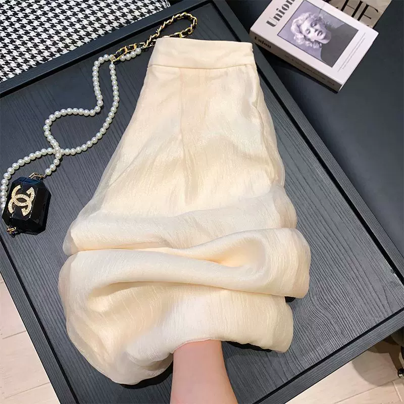 仙气薄纱阔腿裤女2025夏季薄款气质高腰垂感设计宽松休闲显瘦裤子